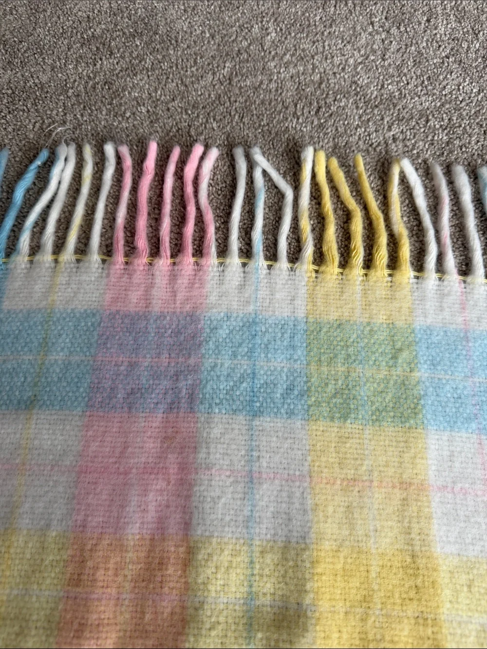Vintage Tennessee Woolen Mills Blanket WPL 6280 Pastel Plaid Acrylic Fringe